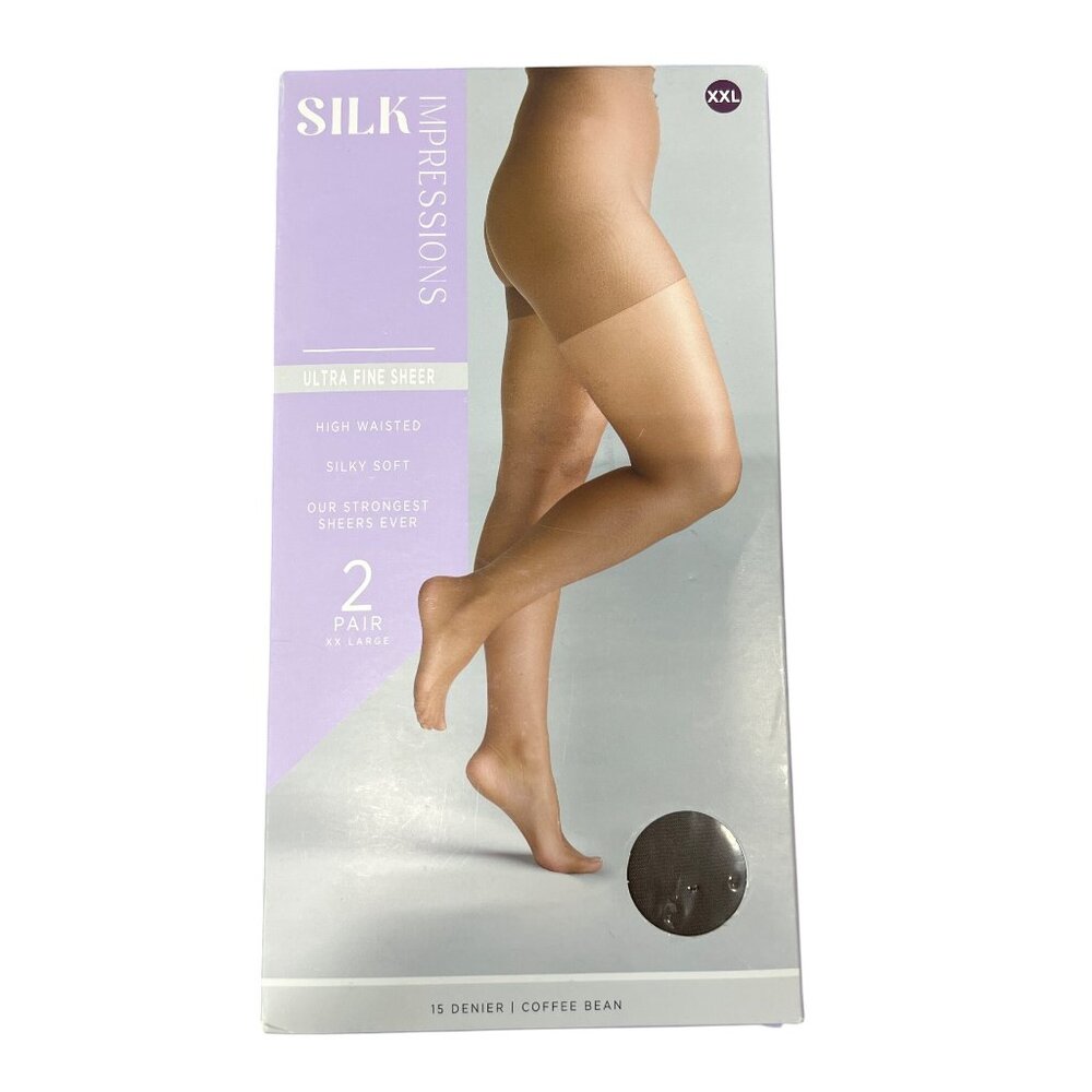 Silk Impressions Ultra Fine Sheer Size XXL Silky Tights 2 Pair 15 Denier NEW